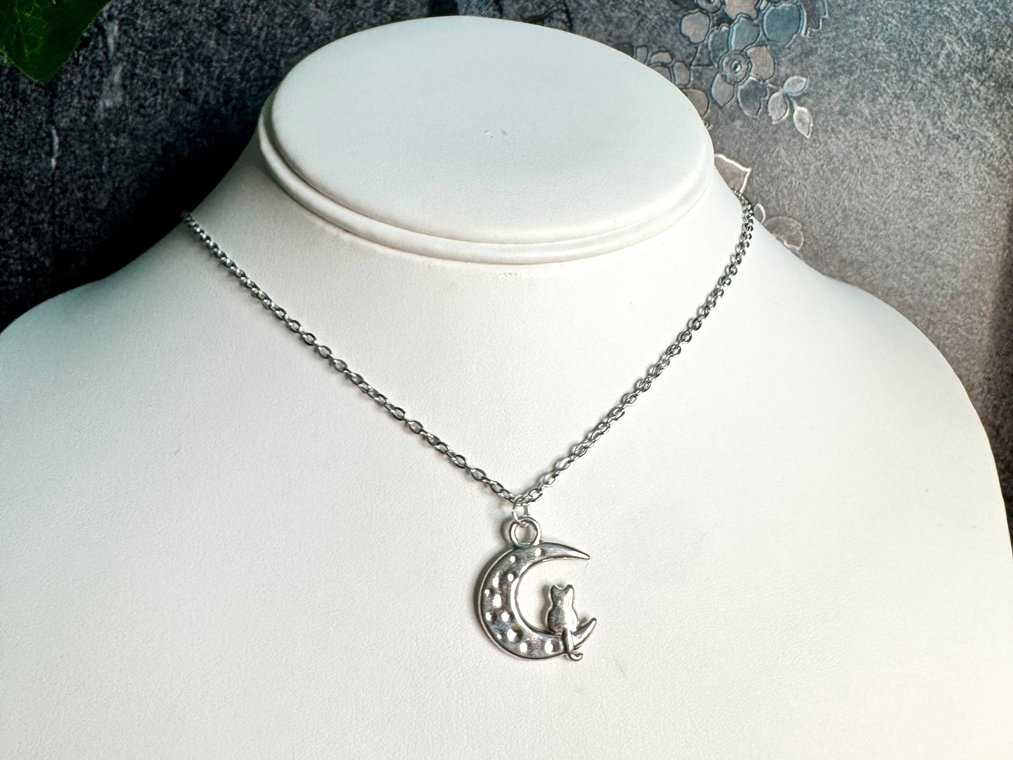 Cat & Moon Pendant Necklace